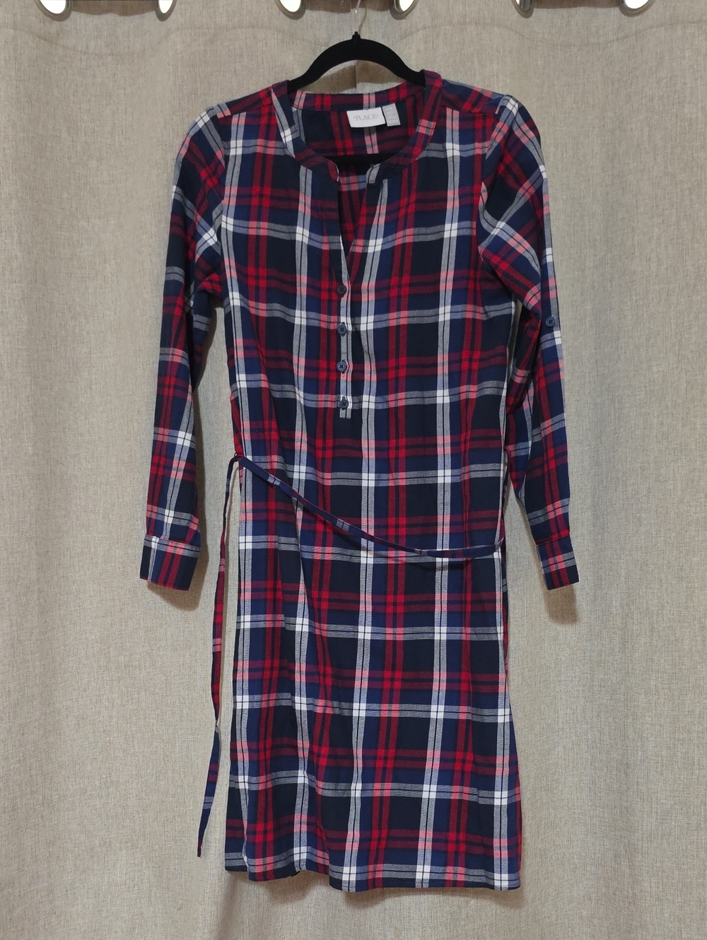 The Children's Place Red Navy White Plaid Long Sleeve Dress